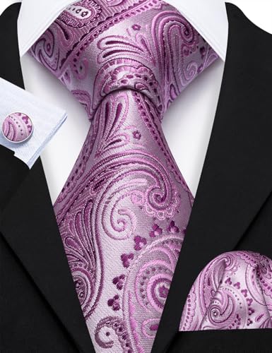 Image of Barry.Wang Paisley Tie Fashion Set Hanky Cufflinks Neckties for Men Woven Silk