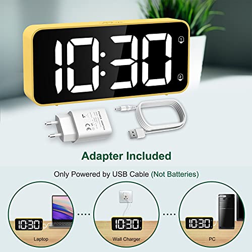 HERMIC Reloj Despertador Digital, LED Despertador con Cable USB, 0-100% Atenuador de Brillo, Pantalla Digital Clara Grande, Snooze, 12 / 24H, Alarmas Duales, Volumen Ajustable, Incluye Adaptador