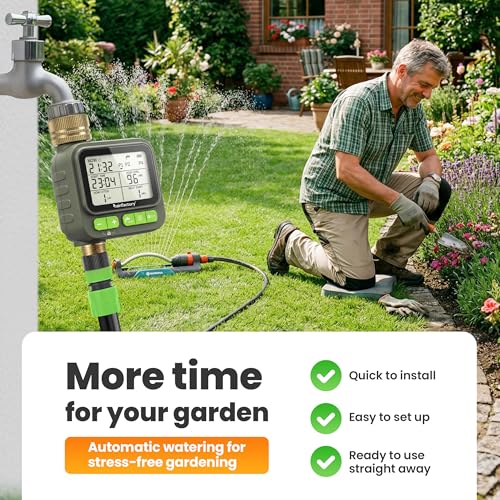 rainfactory – automatic watering timer 1 output, battery-operated irrigation controller IP65 with LCD display, 4 programs, manual mode, delay function, standard ¾" connection for garden, balcony, pots - Image 2
