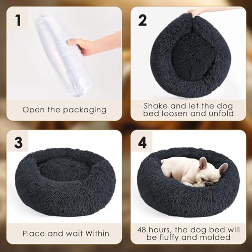 LUOJINYI Hundebett Flauschig, Hundekissen Rund Haustierbett Donut Katzenbett Waschbar mit rutschfestem Boden für große, mittelgroße & kleine Hunde, 60 cm, Marineblau