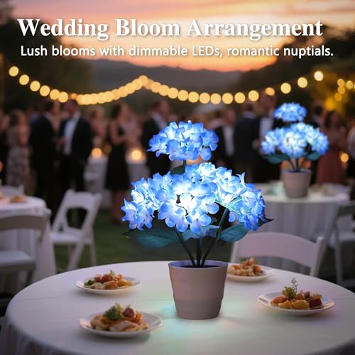 Image of Blue Artificial Hydrangea LED Flower Lamp - Lighted Floral Decor for Wedding Christmas Mother Valentines Day Birthday, Bedroom Bar Coffee Shop Home Decor, Battery-Operated Night Light, Gifts for Women
