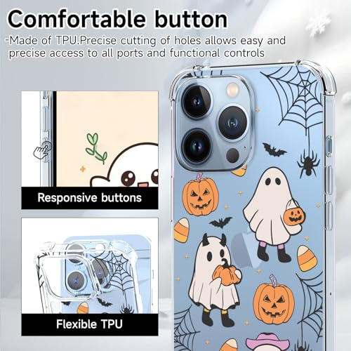Coque iPhone 13 Pro Halloween citrouille et chat fantôme en TPU transparent souple