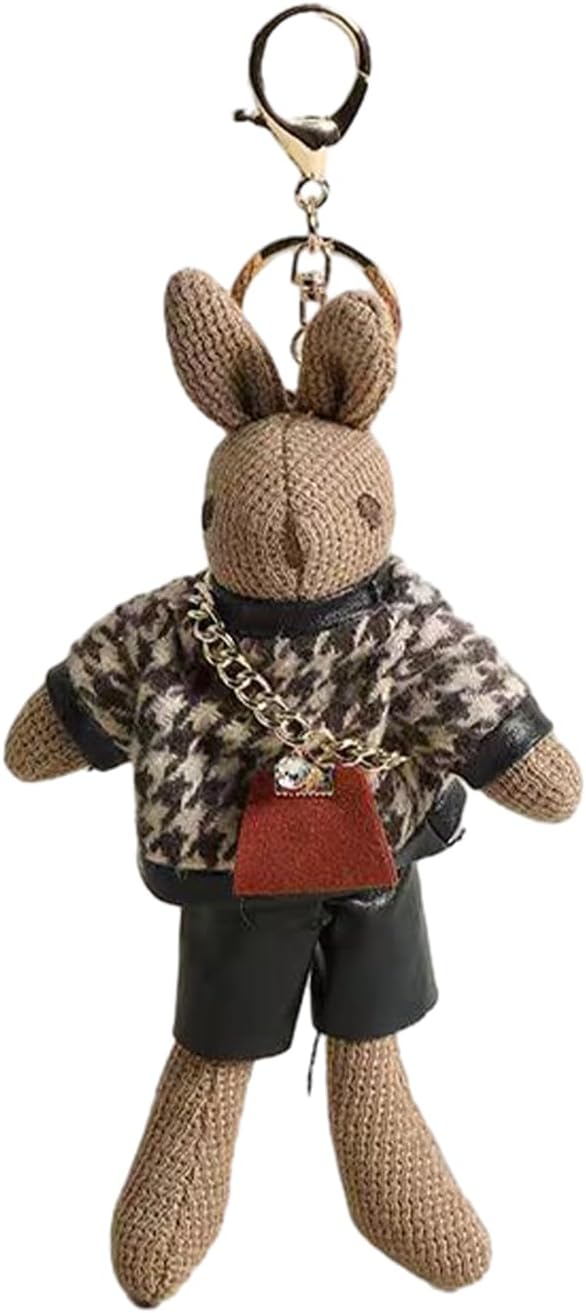 jiesinlov Kawaii Bag Pendant Keychain Dolls, Cute Trend Bunny Bag Charms, Purse DIY Remodeling Accessories(Brown Bunny)