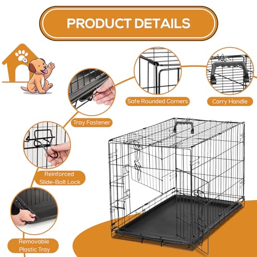 Dog Crate, 36 Inch Medium Wire Kennel with Divider Panel, Metal Cages with Double Door, Leak-Proof Pan Tray, Folding Portable for Indoor Outdoor Travel Dog Crate, 36 Inch Medium Wire Kennel with Divider Panel, Metal Cages with Double Door, Leak-Proof Pan Tray, Folding Portable for Indoor Outdoor Travel