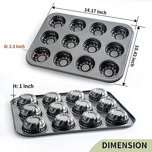 Mini Bndt Cake Pan 2 Pack, Nonstick Brownie Bowl Pan 12-Cavity Fluted Small Round Cake Tray Shortcake Pan Mold for Fall Baking Thanksgiving Muffin Bavarois, Carbon Steel Cake Pan by Yomvzake - Image 2