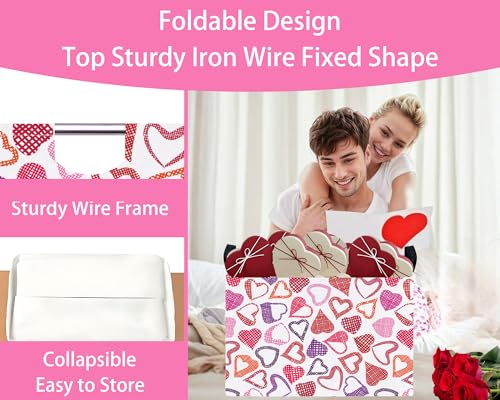 Image of Valentines Day Basket Large Foldable Heart Shaped Storage Box for Gifts Kids Empty Storage Bins Rectangular Toy Organizer Decor (Mosaic Love)