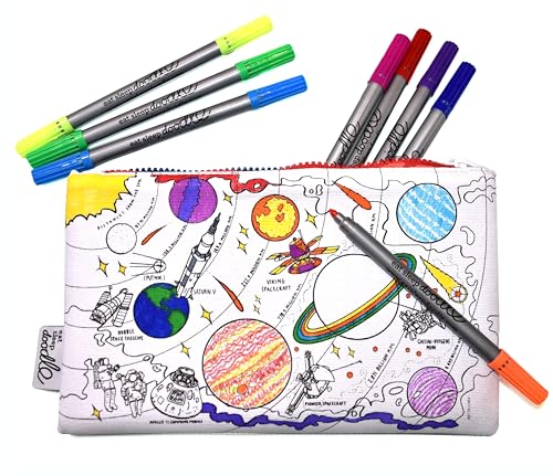 Image of eatsleepdoodle DIY Coloring Solar System Pencil Case for Kids with 10pcs Washable Markers, Reusable Art Supply Organizer, Fun Arts & Crafts Activity for Boys & Girls, Creative Gift Idea for Ages
