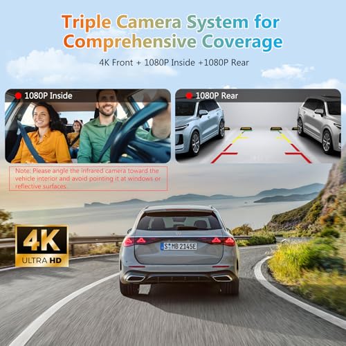 Image of CARPURIDE 11.26 Inch HD Wireless Carplay & Android Auto Screen, 4K +1080P+1080P Dash Camera for Cars with 64GB Card, with Loop Recording, Bluetooth, GPS, FM, Super Link