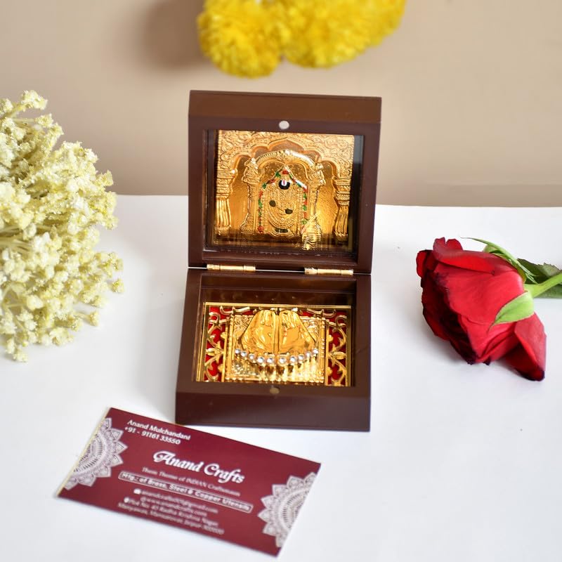 AC ANAND CRAFTS Premium Gold Plated Tirupati Balaji Small Pooja Box With Charan Paduka Gold Plating Sheet in Acrylic Brown Box | Pooja Room, Wedding & Religious Gift| Size (3WX3LX1.5H Inch) Pack Of 1-image-44