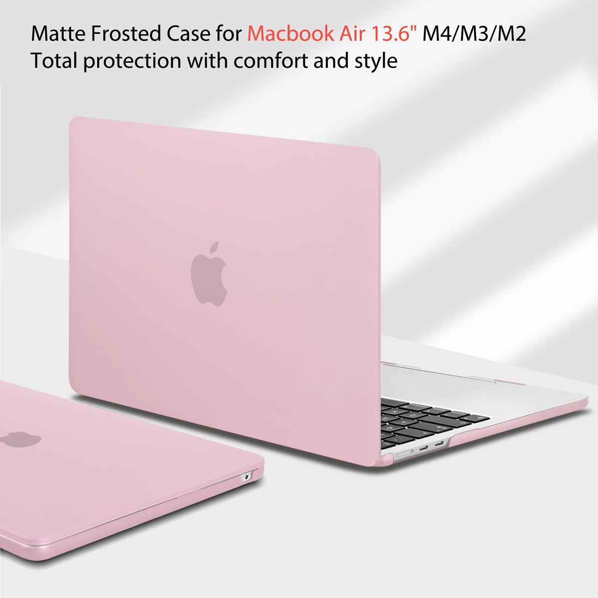 Funda Teryeefi compatible con MacBook Air de 13,6 pulgadas M2 M3 M4 2022 2023 2024 2025, modelo A2681/A3113/A3240, funda rígida para portátil, funda de teclado y adaptador USB 3.0, rosa tiza esmerilada