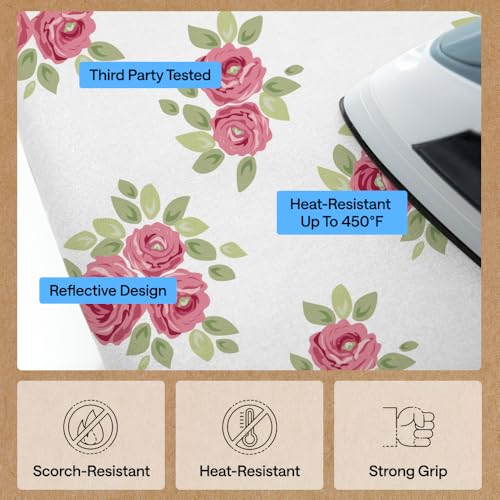 Image of Gorilla Grip Reflective Silicone Ironing Board Cover, 15x54, Fits Large and Standard Boards, Pads Resist Scorching and Staining, Elastic Edge Covers, Thick Padding, No Fasteners Needed, Pink Floral