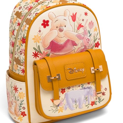 Image of Wondapop Disney Winnie the Pooh and Friends Floral 11 inch Vegan Leather Fashion Mini Backpack
