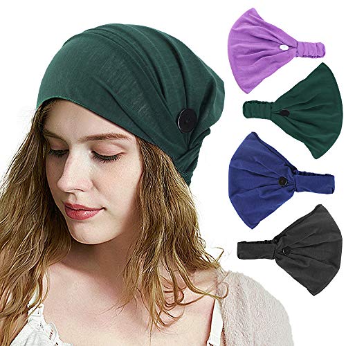 Darhoo Button Headband for Nurses, 4pcs Headband with Buttons for Face Mask Women Men,Stretchy and Elastic (Solid color)