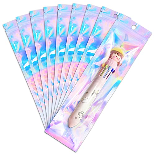 ANZNKU Holographic Bags Mylar Bags Resealable 50PCS Pen Bag for Beaded Pens Pen Sleeves Pouches Packaging Bag for Small Business Jewelry Keychain Makeup Bookmark Candy Party Favors Goodie (2.7x9in)