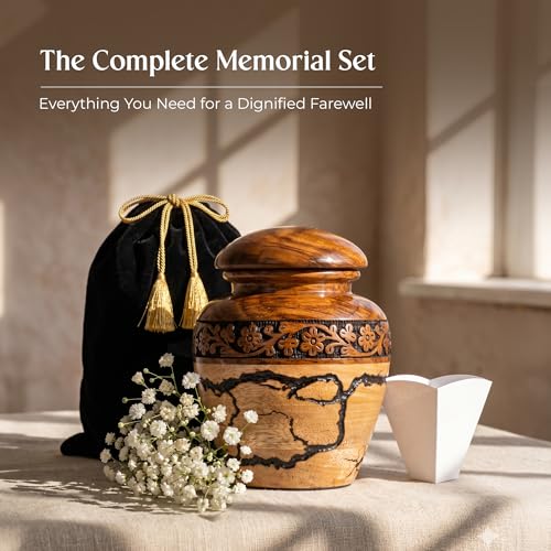 Image of Small Wooden Urns for Human Ashes - 20 lb Black Thunderstorm Pattern Cremation Urn, Decorative Keepsake Burial Container for Ashes Adult Male or Female Memorial Display
