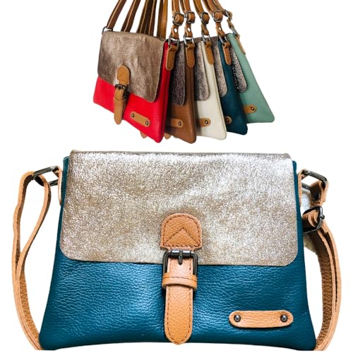 miskua Sac en Cuir Italien avec un Rabat Brillant | Sac à Bandoulière Femme | Sac en Cuir Décontracté | Sac Messager | Sac Vintage | Bandoulière...