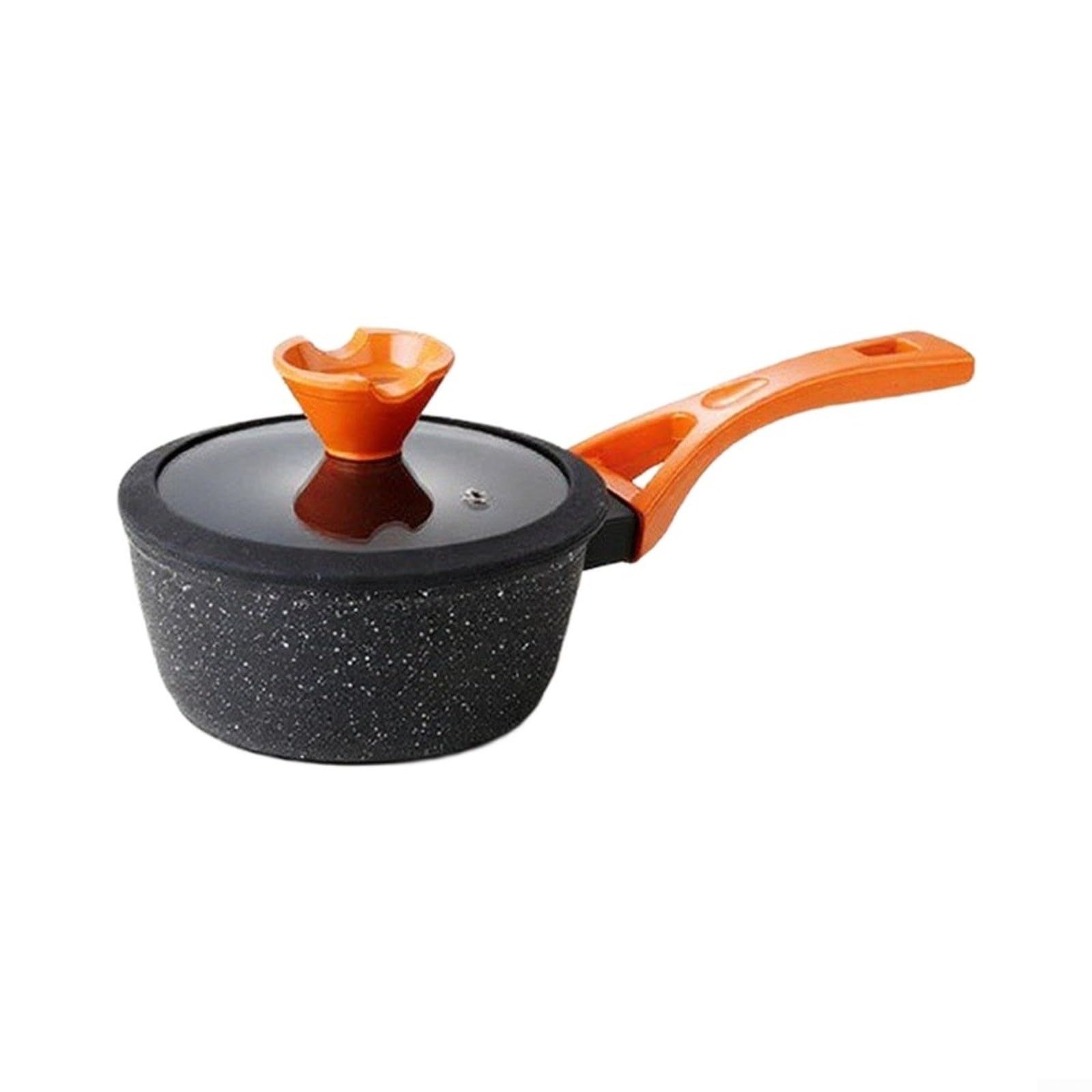 Pentola in lega, manico singolo, con coperchio in vetro, 32 x 16 x 11 cm, base piatta per fornelli a gas e induzione, design compatto per porridge e noodles