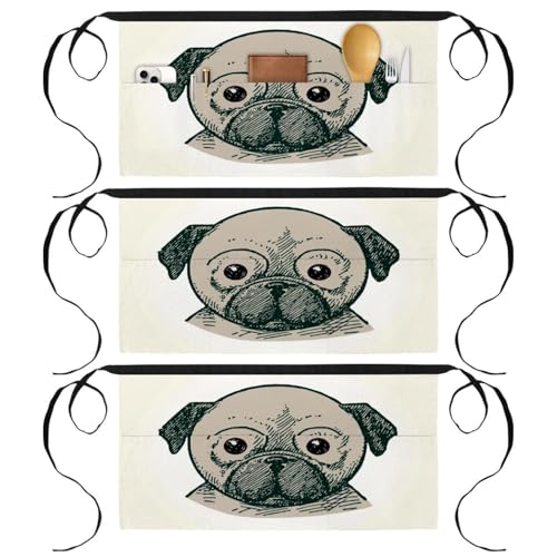 Tablier court de chef 3 poches pour restaurant et nettoyage de la maison multicolore