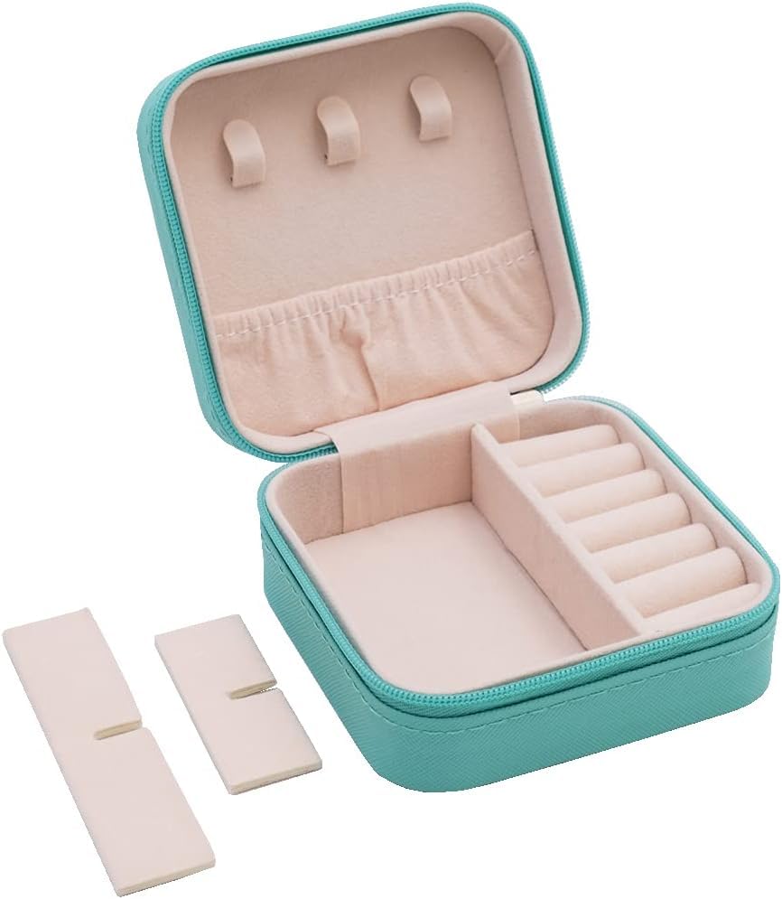 Image of Zephorus Leather Small Jewelry Box For Necklace, Bracelet, Pendant, Earring Travel Portable Jewelry Case (GREEN /)