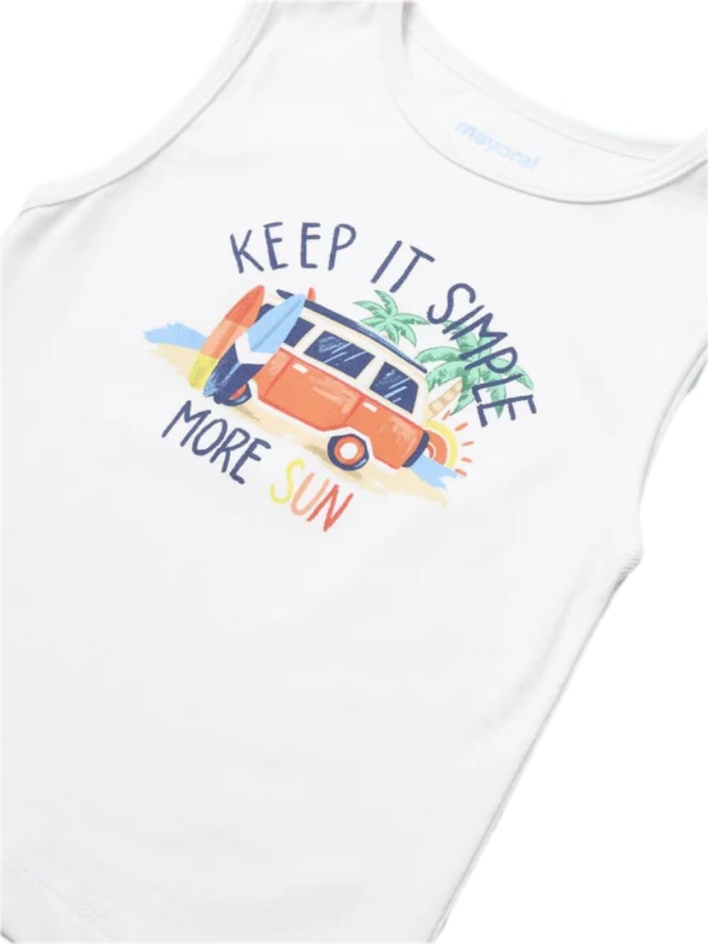Mayoral Canottiera Bambino Estiva in Cotone Bianca con Stampa Surf e Van, Senza Maniche, Taglie 6-24 Mesi, 1033