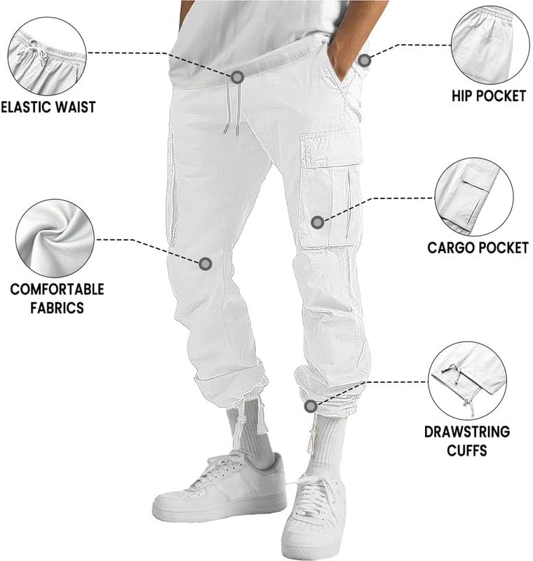 ALLABREVE Mens Casual Joggers Pants Hiking Drawstring Chino Cargo Pants Straight Leg Pants - Image 7