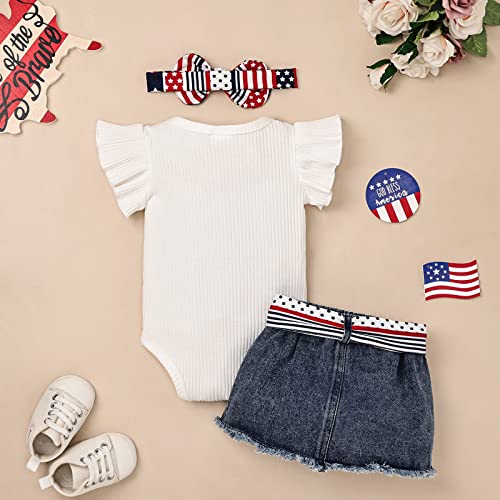 Focutebb 0 3 Months My 1St 4Th Of July Outfits Baby Girls Clothes Ruffle Romper Cute American Flag Skirt Headband Dress Clothes Set Pink 0-3 Months #TOP2