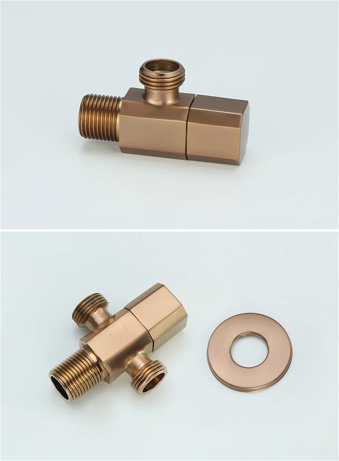 Válvula angular for grifo, válvula montada en la pared de latón macizo, salida doble única, accesorios baño dorados G1/2" para bafieras y duchas(Golden Dual)