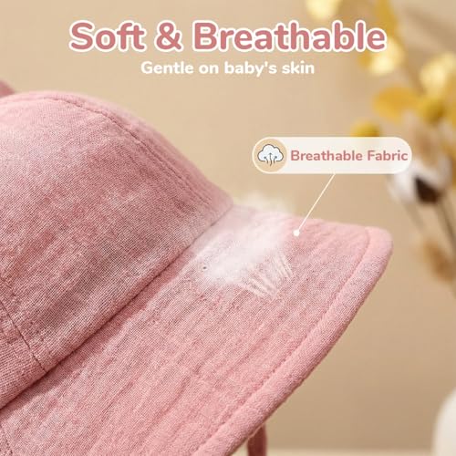 Image of SNOWIE SOFT Cap for Baby Girl 0-12 Months, Sun Hats for Baby Toddler Girls, Windproof Summer Hat with Chin Strap Bucket Hat Soft Newborn Baby Hats for Girls