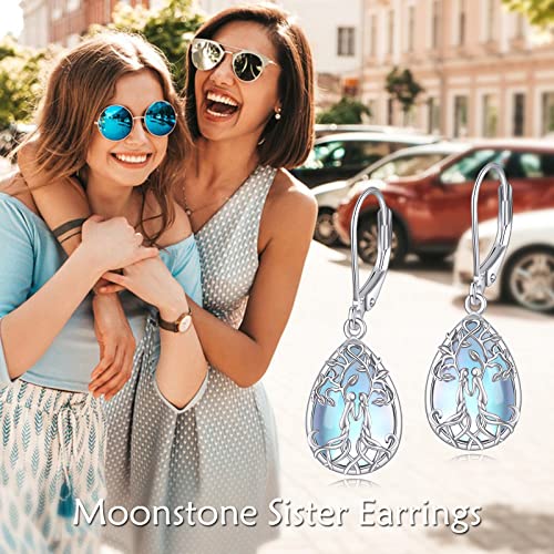 Image of YFN Sister Earrings Gifts from Sister, Sterling Silver Crystal Sister Earrings Jewelry, Birthday Jewelry Gift for Sisters