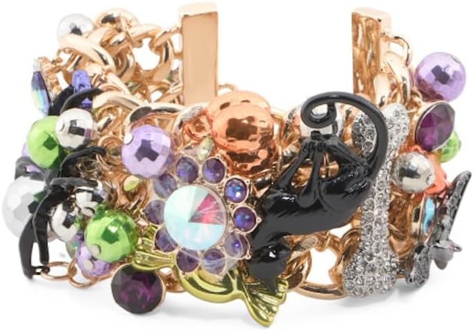Betsey Johnson Halloween Charm Bracelet, 8 inch, Rose Gold Multi-Color Crystal Toggle