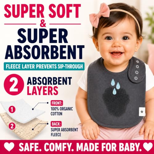 Image of KiddyStar Baby Bibs | Multi-Pack Organic Cotton Bandana Drool Bibs, Soft Absorbent Adjustable Bibs for Boys & Girls