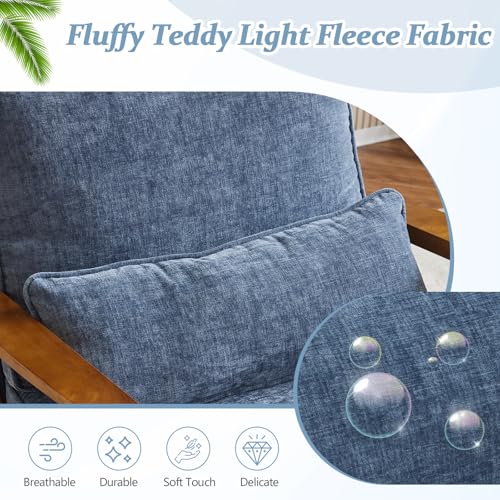 VINGLI Solid Wood Wide Armrests Accent Chair,Upholstered Mid Century Modern Chair with Pillow,Comfy Reading Chair Farmhouse Arm Chair,Chairs Living Room,Bedroom,Guest Room,Chenille Fabric,Dark Blue - Image 6