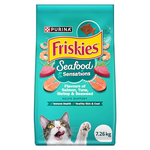 Friskies Seafood Sensations Dry Cat Food, Salmon, Tuna, Shrimp & Seaweed – 7.26 kg Bag