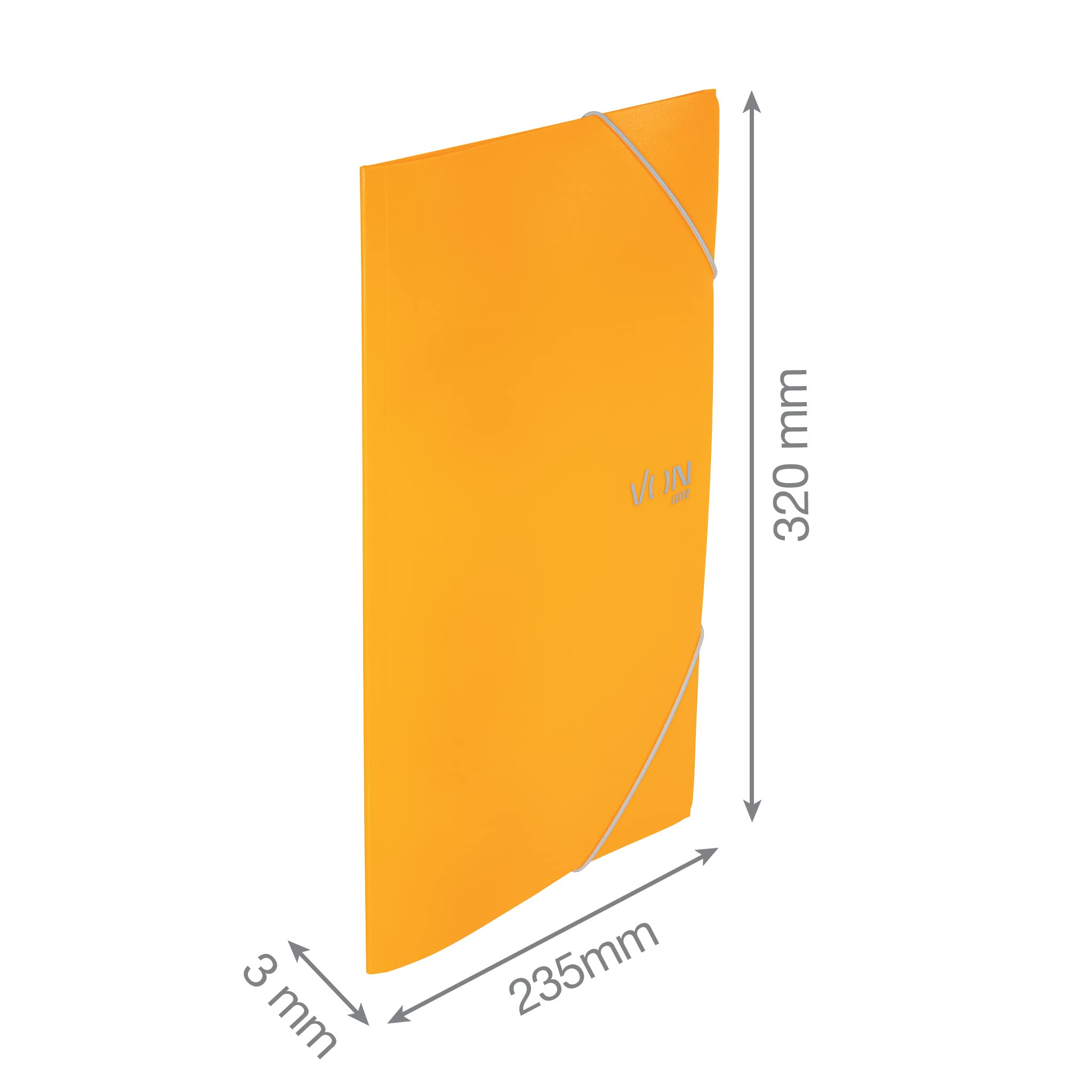 VON Leitz A4 Plastic Folder With Elastic Closure - Holds 150 Sheets, 3 Flaps, Wipe-Clean PP, Pack Of 5 In Yellow (30070015)