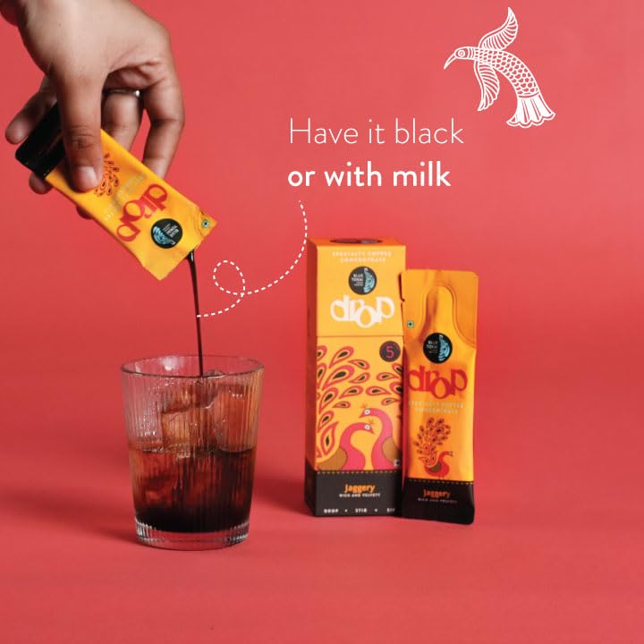 Image of Blue Tokai Coffee Roasters Drop Jaggery | Liquid Coffee Concentrate | 100% Arabica | Ready to Use Coffee | Hot or Cold | Pack Of 5 Sachets | 20ML Each | Instant Coffee | Specialty Coffee Concentrate