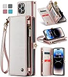 asapdos iPhone 14 Pro Max Case Wallet,Retro Suede PU Leather Strap Wristlet Flip Case with Magnetic