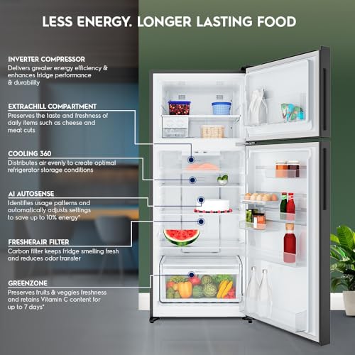 Image of Electrolux 431L 1 Star Double Door Refrigerator with AI AutoSense, GreenZone AHC Technology, Frost Free, Inverter Compressor, Sphere Ice Tray, UltimateTaste 700, ETM4302C-B, Charcoal Black