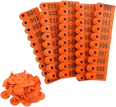 100 Pieces Livestock Ear Tags TPU for Goat Animals Cattle Sheep Pigs Dogs Deer Farm with 1 Piece Ear tag applicator No. 001-100901-1000 Orange 001-100