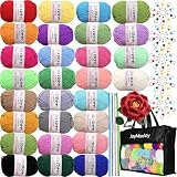 Pelote de laine à tricoter 28 x 25 g   Fil acrylique avec crochets en aluminium   Marqueurs de point pour débutants et adultes   Laine pour crochet, tricot et travaux manuels (fil à crochet, 28 pièces