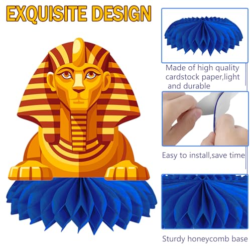 Image of Egyptian Honeycomb Centerpieces 12PCS Egypt Pyramid Party Decorations Ancient Egypt Theme Birthday Table Centerpieces Mummy and Sphinx Decor for Egyptian Party Supplies