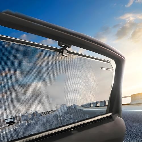 PIEZAPRINT Tesla Model Y/3 Rear Window Sun Shade – Automatic Retractable Roller, UV/Glare Reducer with Suction-Cup Mount, Semi-Transparent Mesh, Precision Fit for Model Y/3 (Back Rear Windows)
