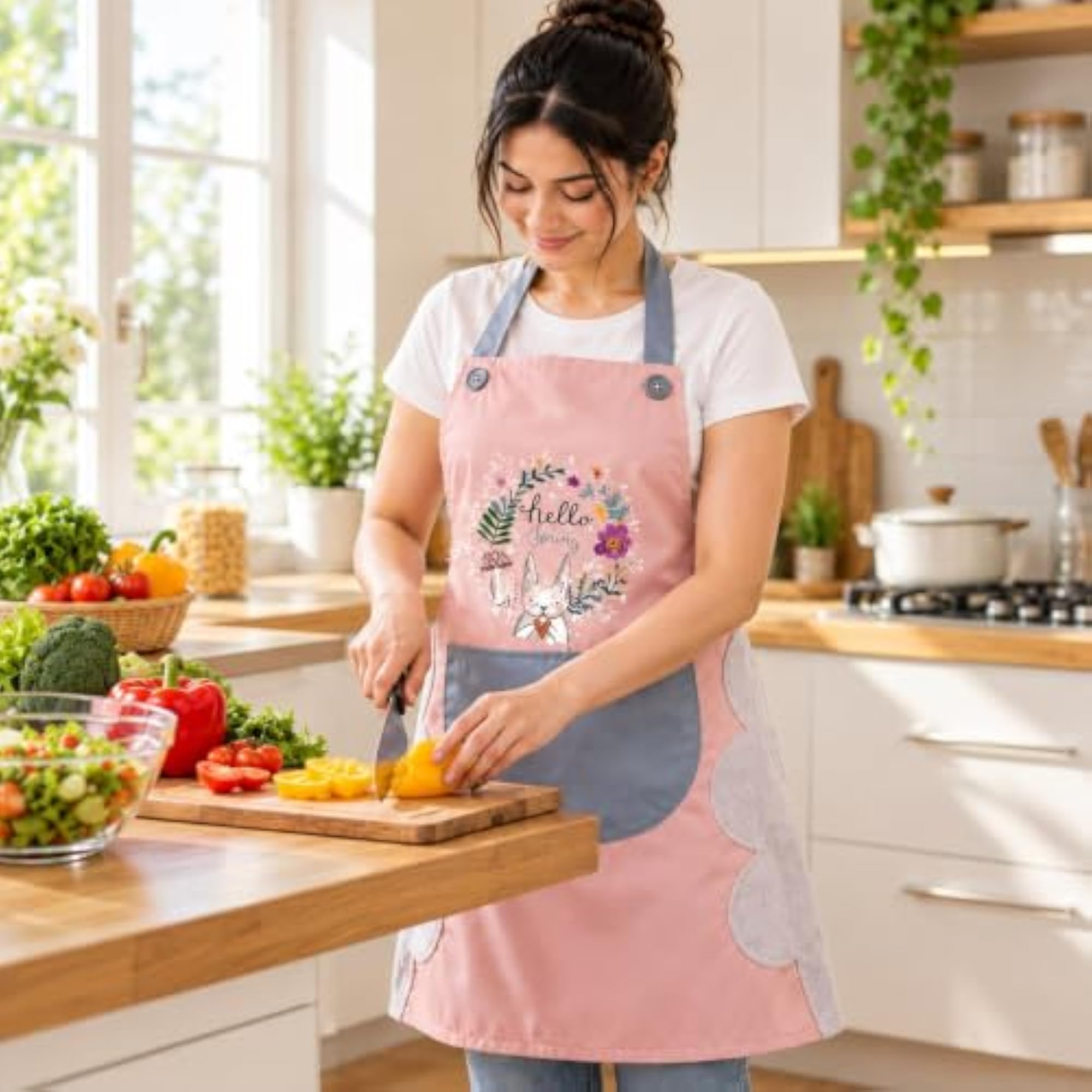 Waterproof Kitchen Apron for Women with Front Pocket