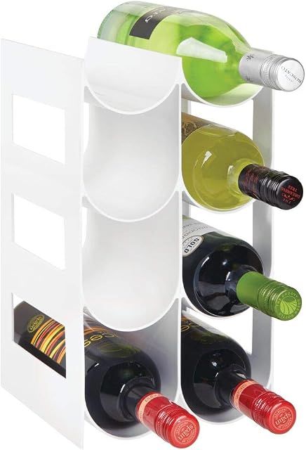 mDesign Wine Rack  Water and Wine Bottle Holder for Worktops, Pantries and Fridges  Wine Storage Rack with 4 Tiers and 8 Slots  White