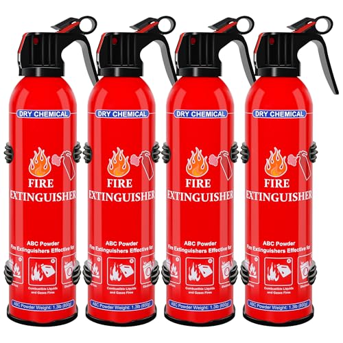 4 Pack ABC Dry Chemical Fire Extinguishers, Portable Dry Powder Fast-Acting Fire Extinguisher with...
