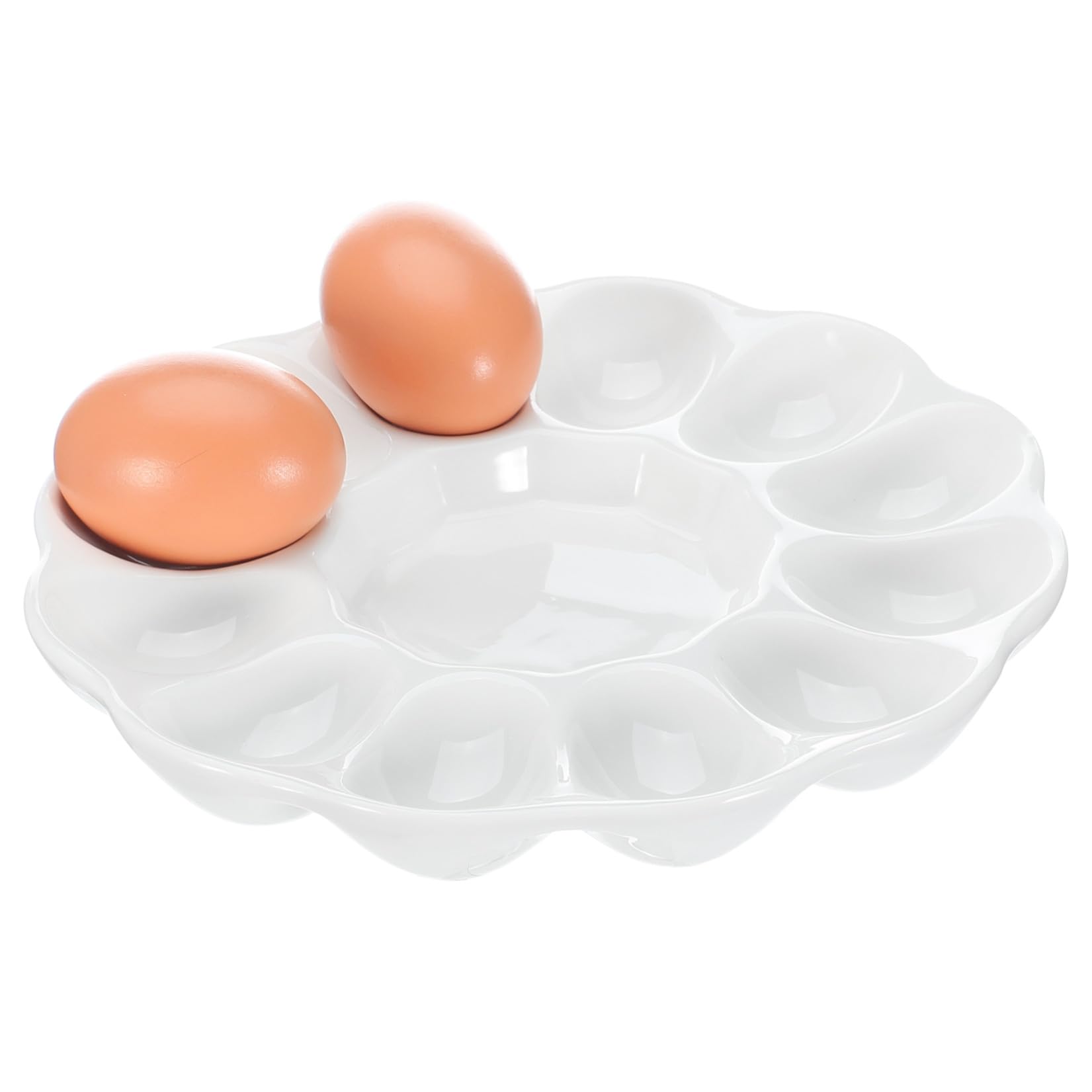 Piatto in Porcellana Bianca per Uova con Design a Scomparti Multipli, Fondo Piatto, Facile da Pulire e Adatto per Uso Quotidiano, per Tavola Pasquale