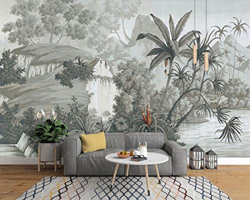 Fondo De Pantalla Personalizado Europeo Blanco Y Negro Pintado A Mano Selva Tropical Plátano Palma Sofá Tv Mural Fondo 3D 200Cm(W)×140Cm(H)