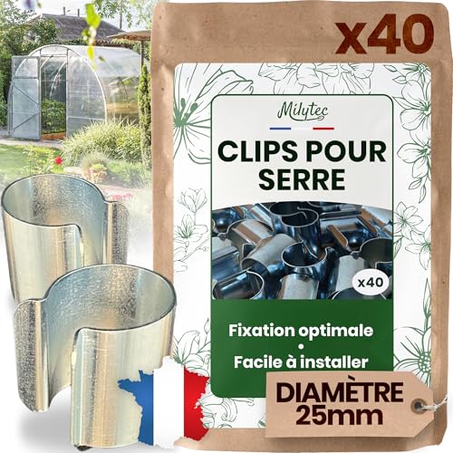 MILYTEC 40 Clips pour Serre de Jardin 25mm - Accessoire Fixation Bâche Serre - Attaches de Jardinage Professionnelles
