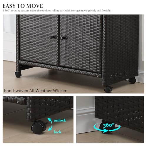 Googic Outdoor Wicker Storage Cabinet - Patio Bar Table With Wheel,Outdoor Buffet Cabinet Movable,Garden Weather-Proof Bar Table/Cart For Indoor&Outdoor thumb #2