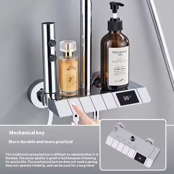 Image of X-XONIER Wall Mount Thermostatic Shower Set digital display 4 function shower set Mixer Hot & Cold, 3 function Handheld, overhead rainfall Jet Spray showers For Bathroom