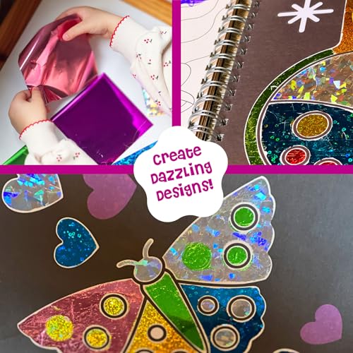 DINO MINI Foil4Fun - Foil Art for Kids - Craft Kits for Kids Ages 4-8 - Includes 16 Foil Art Pages and 16 Coloring Pages - Screen Free Birthday Gifts - Airplane Activities (Princesses & Fairies) - Thumbnail 2